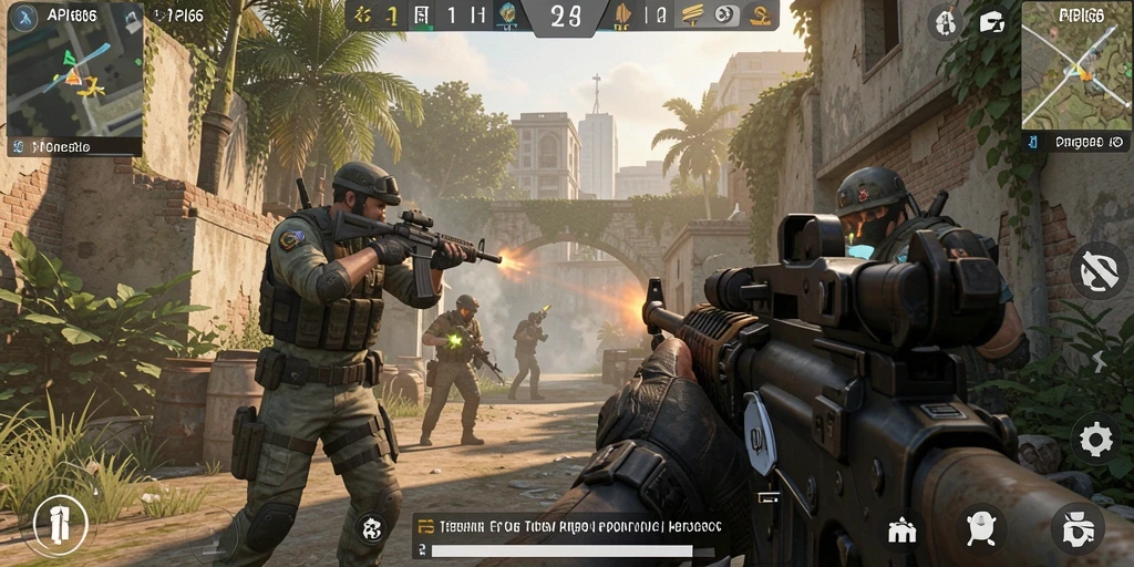 Tangkapan layar API66 menunjukkan aksi intens dalam permainan FPS yang mendebarkan.