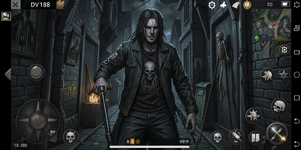 Screenshot gameplay DV188 menampilkan suasana mencekam saat malam hari.