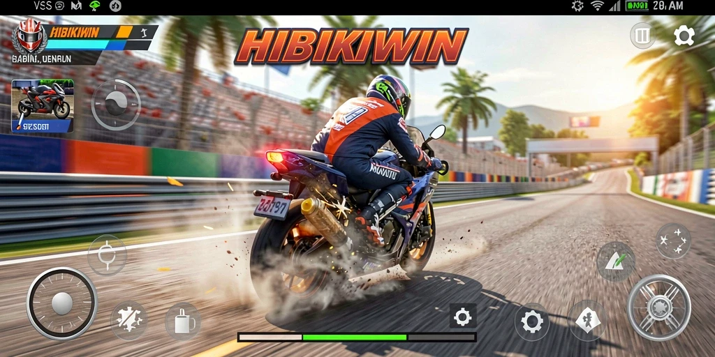 Gameplay HIBIKIWIN menampilkan balapan motor yang mendebarkan dan penuh aksi.