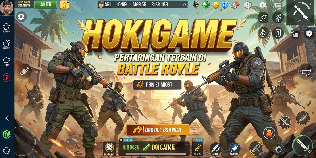 Tampilan gameplay HOKIGAME dalam aksi Battle Royale yang mendebarkan.