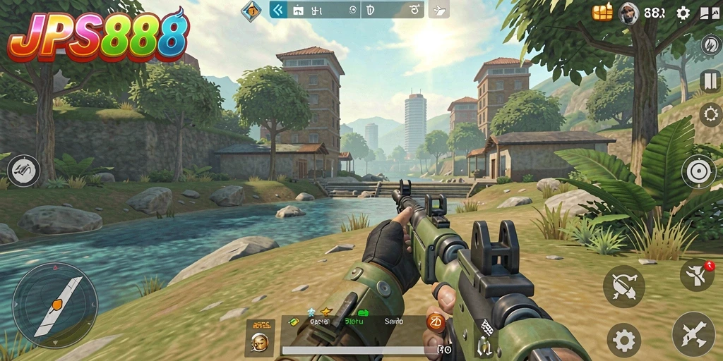 Tangkapan layar gameplay JPS888 yang menunjukkan aksi seru dalam pertempuran TPS.