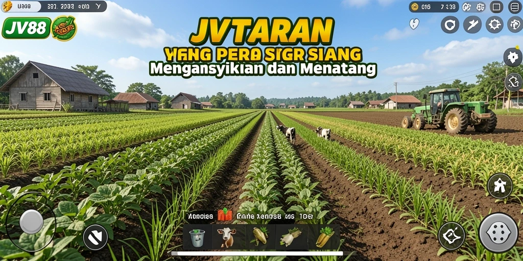 Tampilan screenshot JV88 menampilkan pemandangan pertanian yang indah dan aktivitas bermain yang menarik.