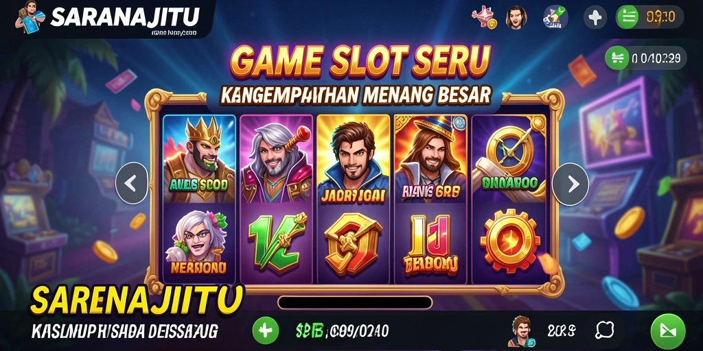 Tampilan gameplay menarik dari SARANAJITU dengan mesin slot berwarna-warni.