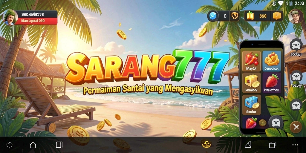 Screenshot utama SARANG777 menampilkan gameplay yang ceria dan menarik.